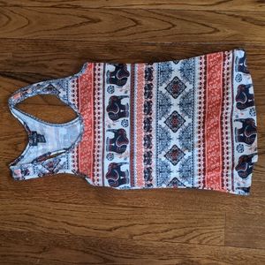 Racer back elephant patterned tank top, size M